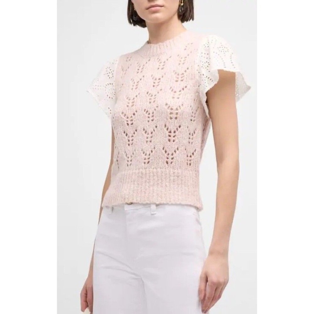 Rails Womens Wool Blend Crotchet Everly Flutter  Top Size L Sweater Pointelle